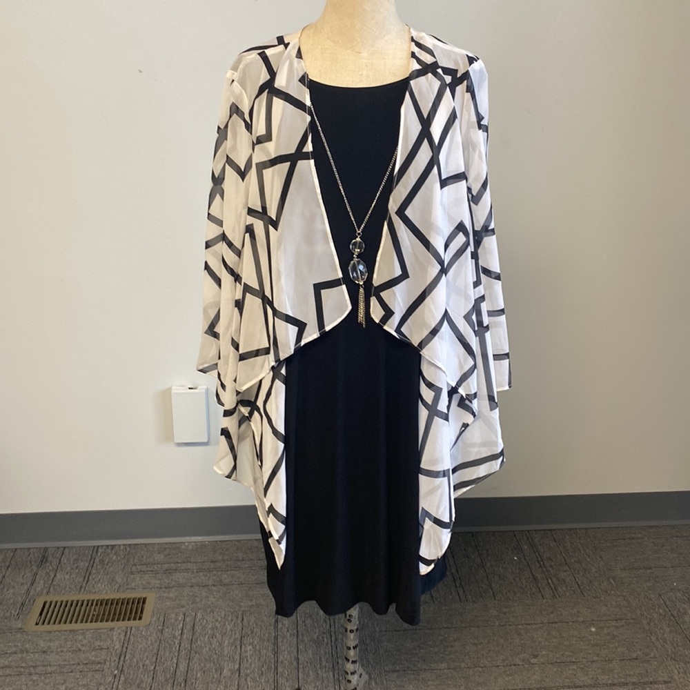 The Look Dress Black Sleeveless Knee Length Sheath XL & White Sheer Wrap 2 pc
